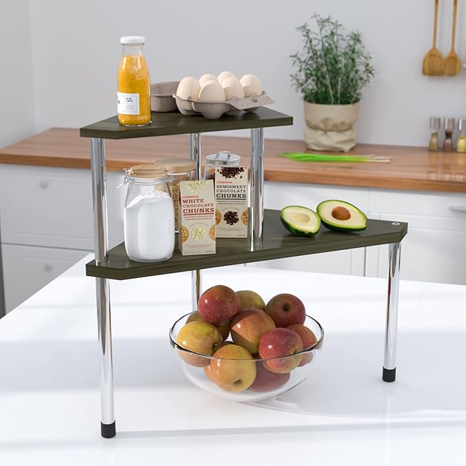 Weenson Bathroom Counter Organizer Corner Shelf - 2 Tier Bathroom Organization Bamboo Bathroom Sink Shelf Kitchen Countertop Organizer Adjustable Free-Standing Counter Storage Shelf(Antique)