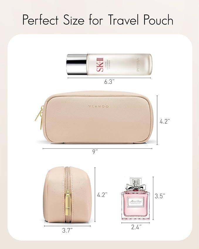 Vlando Small Makeup Pouch,Travel Makeup Bag Gift Ideas for Wife Girls Makeup Pouch for Purse Makeup Brush Holder-Milk Tea