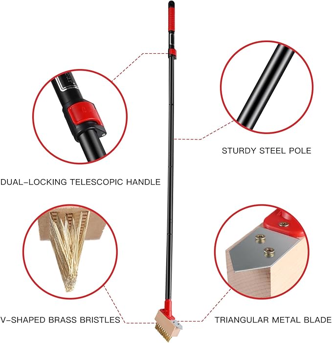 Mitclear Moss Remove Brush with Long Handle(53IN), Deck Crevice Cleaning Tool, Weed Remover with Wire Brush & Metal Blade, Crack Moss Remover for Pavement Driveway Patio Sidewalk Paver(3 Brush Heads)