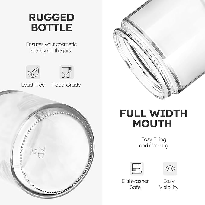 8 OZ Glass Jars with Lids, 2 Pcs Candle Jars with Plastic Woodgrain Lids & Inner Liners, Reusable Travel Containers for Creams, Makeup, Lotion, Cosmetic