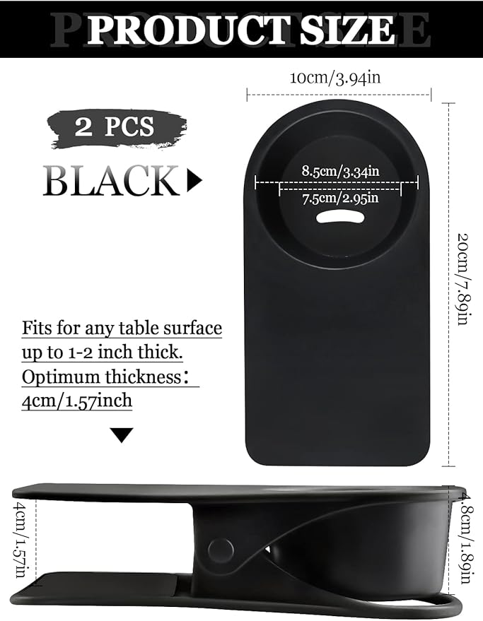 2PCS Drinking Cup Holder Clip, Kalolary Desk Bottle Cup Stand DIY Glass Clamp Storage Saucer Clip Water Coffee Mug Holder Saucer Clip Design for Home & Office, Black