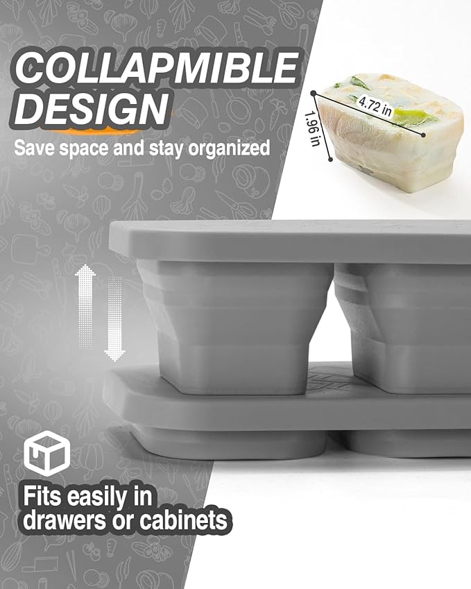 Silicone Freezer Trays With Lid And Clip, Stackable 1 Cup Soup Freezer Molds, 2 Pack Large Ice Cube Trays, Collapsible Freezing Molds for Meal Prep, Leftovers, Sauce, Broth, Kitchen Gifts Set