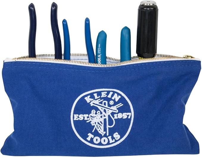 Klein Tools 80056 Tool Bag Storage Kit, 1680d Stand-Up and Canvas Zipper Pouches, Assorted Colors, 6-Piece