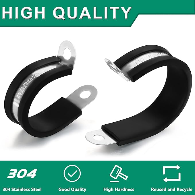 OURU 100PCS Cable Clamps 1/8 Inch 304 Stainless Steel Cable Clamps Rubber Coated Cushioned Insulated Cable Clamp,Automotive Wire Clamps,Pipe Clamps,Metal Clamp for Tube,Wire Cord Installation(3mm)