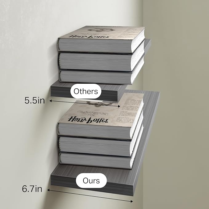 BAYKA Grey Floating Shelves for Wall, Wall Mounted Rustic Wood Shelves for Bathroom, Bedroom, Living Room, Kitchen, Small Hanging Shelf for Books/Storage/Room Decor (Set of 3, 15.7in)
