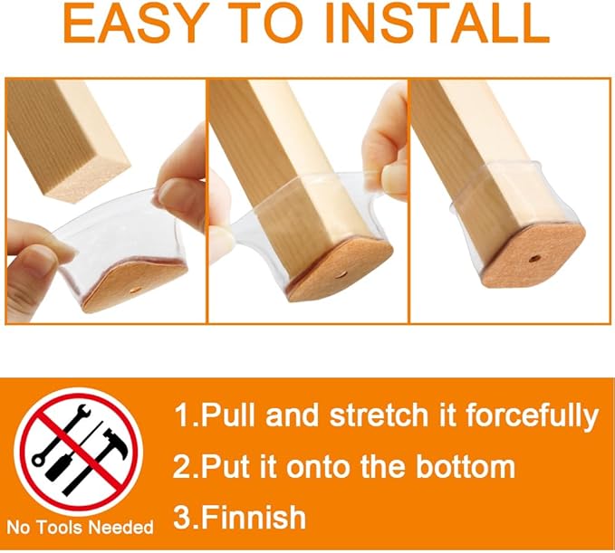 24 Pcs Chair Leg Floor Protectors for Hardwood Floors Square Silicone Covers to Protect Wood Tile Floors Felt Pads Furniture Leg Caps Anti-Scratch Reduce Noise (Fit:1-1/16" to 1-5/8")