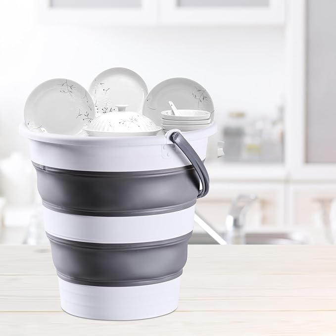 10L /2.6 Gal Large Collapsible Bucket with Handle - Portable Silicone Mop Bucket for Cleaning, Camping, Car Washing - Space-Saving for Outdoor, Fishing, Household – Pair of Silicone Gloves for Free