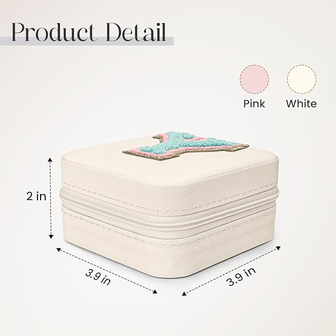 SANDJEST Personalized Jewelry Box, White Travel Jewelry Box with Initial Y, Small Monogrammed Jewelry Case Organizer for Girls Women Teen Kids, Mini Travel Essentials Gifts for Birthday Christmas