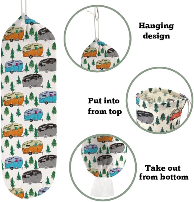 2 Pcs Camping RV Essentials Plastic Bag Holder, Reusable Hanging Grocery Bags Holder for Camper RV Accessories, Portable Trash Bags Organizer for Camper Must-Haves, Picnics, Beach, Hiking