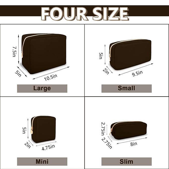Large Makeup Bag Pouch, Nylon Women Travel Toiletry Storage Bag, Preppy Cosmetic Bag for Girls, Big Makeup Organizer Bag, Cute Zipper Pouch Skincare Bag for Sport Work Gift (Large-Chocolate)