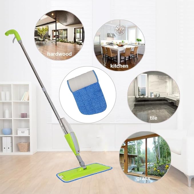 10 Pack Spray Mop Replacement Pads for Wet/Dry Mops, Reusable Flat Mop Heads Microfiber Mop Pads Compatible with Bona Floor Care System, Blue