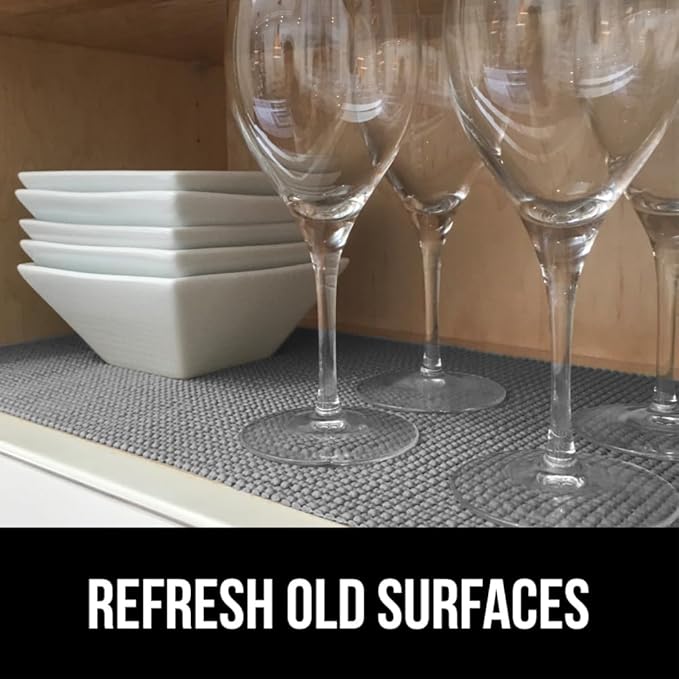 GORILLA GRIP powerGRIP Drawer Shelf and Cabinet Liner, Thick Strong Hold, Non-Adhesive Liners Protect Kitchen Cabinets and Cupboard, Bathroom Drawers, Easy Install, Breathable Mat, 17.5" x30', Gray