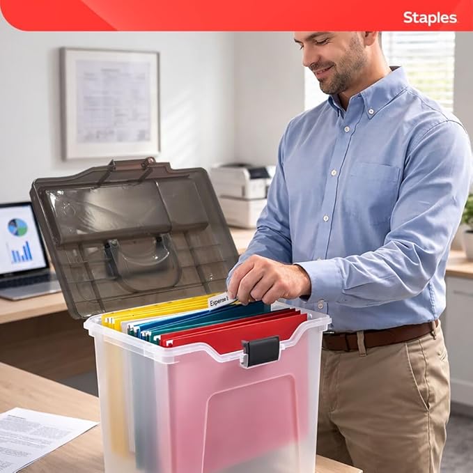 STAPLES File Box File Portable Tote, Letter Size, Clear, 2/Pack