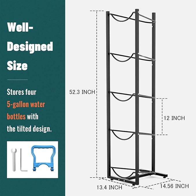 MYLOLF 5 Gallon Water Jug Stand Holder: 5 Tier Blue Steel Rack, 14.5 x 53 x 14 Inches, Holds Up to 5 Jugs, 22 Pounds Each, Space-Saving Design, Indoor Use, Office, Kitchen, Gym, Living Room