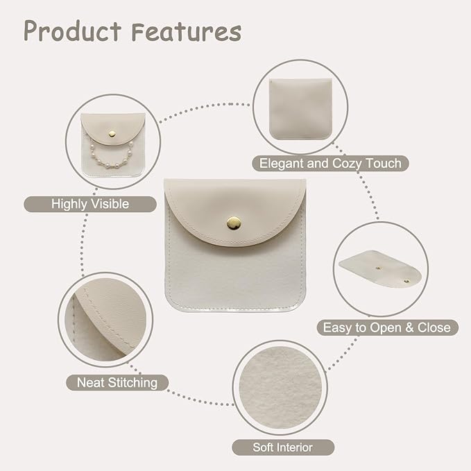 8 Pcs Mini Clear Travel Jewelry Pouches, 3.93"x3.93" Small Beige Reusable Transparent Jewelry Bags with Snap Button, Portable Anti-Tarnish Jewelry Organizer for Trip Storage, Display & Gift Packaging