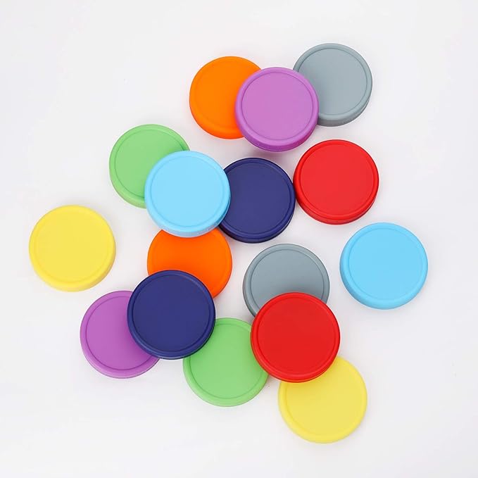 AOZITA [ 24 Pack ] WIDE Mouth Mason Jar Lids for Ball, Kerr and More - Colored Plastic Storage Caps for Mason/Canning Jars - Leak-Proof