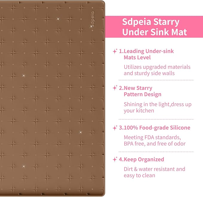Sdpeia Under Sink Mat 28"×19" Waterproof Silicone Cabinet Liner & Sink Protector for Kitchen & Bathroom, Multi-Purpose Organizers Tray for Pets, Laundry, Cat Litter Mat