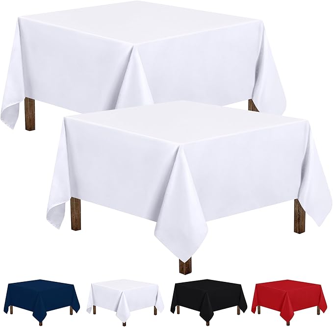 Utopia Kitchen Square Table Cloth 2 Pack (54x54 Inches, White), Tablecloth Machine Washable, Polyester Table Cover for Dining, Buffet Parties, Picnics, Events, Weddings and Restaurants