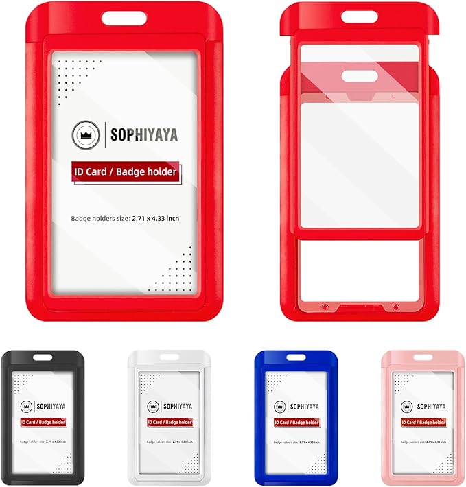 12 Pack Sliding Badge Holder with Double-Sided Windows Key Card Work Badge Sleeve for Office School Factory Teacher Student (Red)