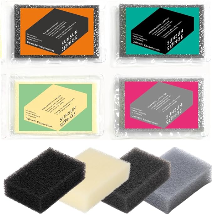 SunSun Sponge Kitchen Sponges, Made in Japan, All Surface, Scratch-Free, Odor Resistant, Durable, Long-Lasting Sponge for Dishwashing, Monochrome, 4 Count