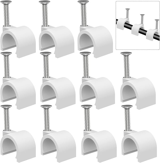 Cable Clips 10mm Nail in Cable Holder Clips 200 Pcs Wire Clips Coax Tacks Clips Speaker Wire Clips Cable Nails for Cords Cable Clamps Ethernet Cord Tacks RG6 RG59 CAT6 RJ45 Wall Wire Organizer