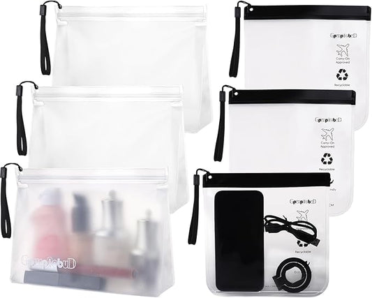 TSA Approved Toiletry Bags 6 Pack - Quart Size Clear Leakproof Travel Zipper Bag For Liquids Toiletries Traveling Trips Vacations Packing Storage For Women & Men