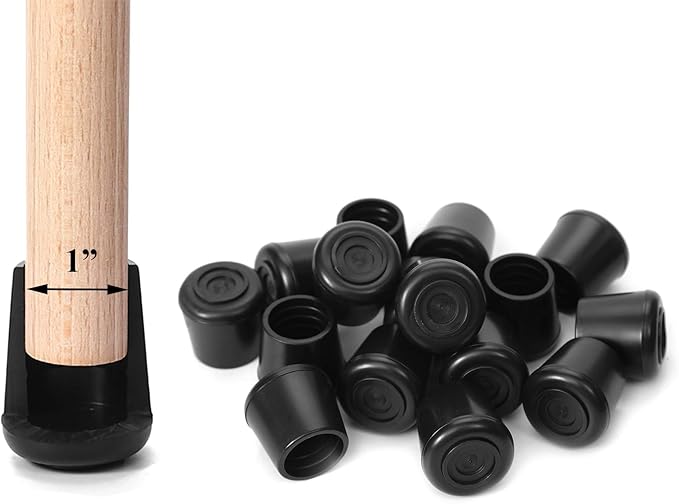 Chair Leg Tips Caps Non-Slip Rubber Leg Tips 1” Inner Diameter Furnigear -Black Chair Leg Floor Protectors Round, 16 Pack