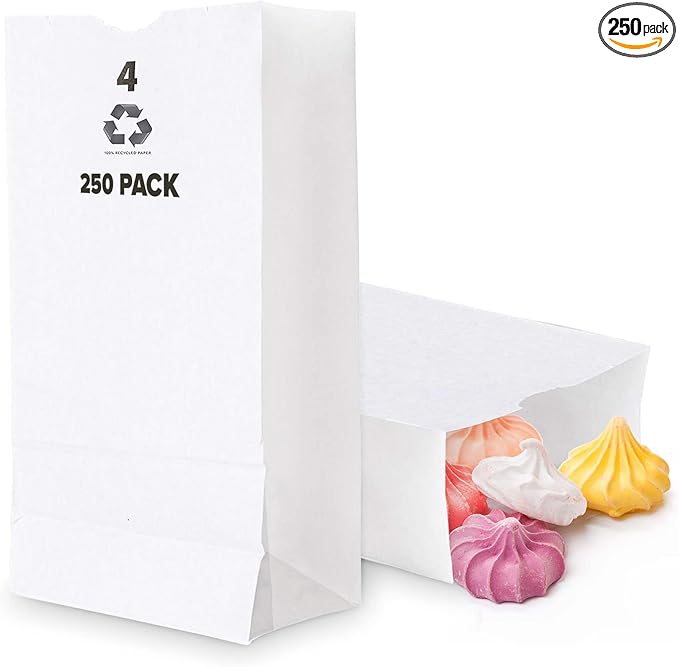 Stock Your Home 4 Lb White Paper Bags (250 Count) - Eco Friendly White Lunch Bags - Small White Paper Bags for Packing Lunch - Blank White Lunch Bags Paper for Arts & Crafts Projects