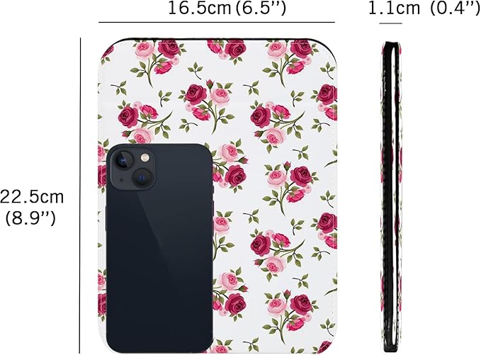 Mirror Folding Portable Travel Makeup Compact Personal Hand Mirror PU Portable Adjustable Rectangular Ultrathin Vanity Mirror with Stand, for Travel, Camping,Home, Office & On-The-Go (Rose Pattern)