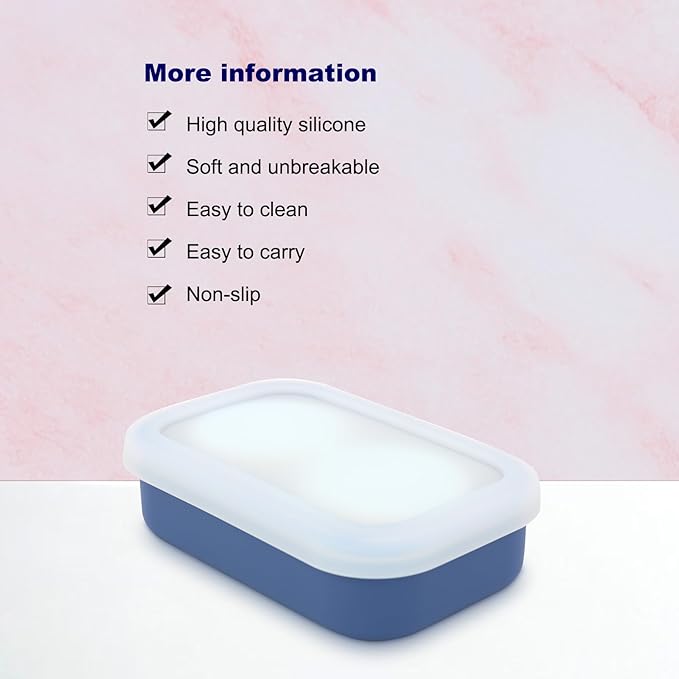 Leak Proof Travel Soap Case, Solid Shampoo Bar Holder, Silicone Soap Container with Draining Layer, Portable Bar Soap Holder for Bathroom, Camping, Gym, Easy to Clean (Blue, Large)