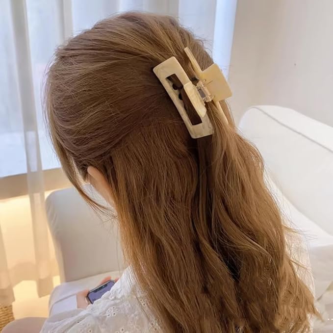 3 inch Hair Claw Clips Cutout Tortoise Shell Celluloid Hair Jaw Clips French Design Rectangle Hair Clamp for Women Ladies Mother (2 Pack)