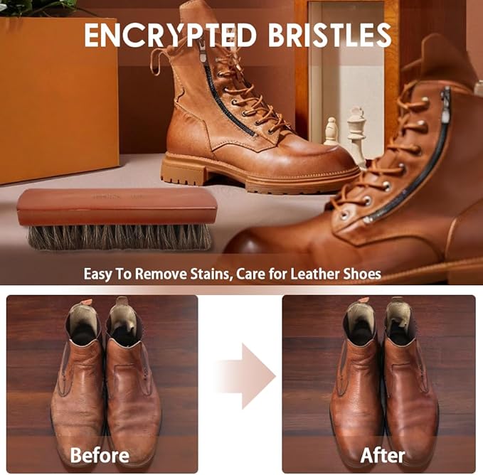 Shoe Brush, 2 Pcs Horsehair Shoe Brush Shoe Cleaning Brush Boot Brush for Leather, Shoe Brushes Shoe Shine Brush Brush Shoe Polish Brush for Cleaning and Care Leather Shoes Clean Dauber Applicators