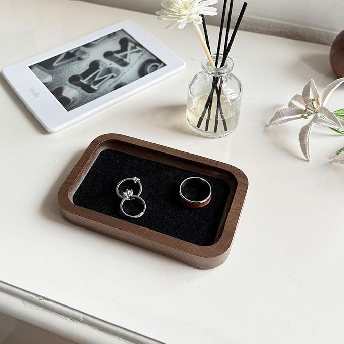 Walnut Solid Wood Square Jewelry Display Valet Tray Dish for Elegant Presentation of Your Finest Pieces, Perfect for Personal Use Men Gift