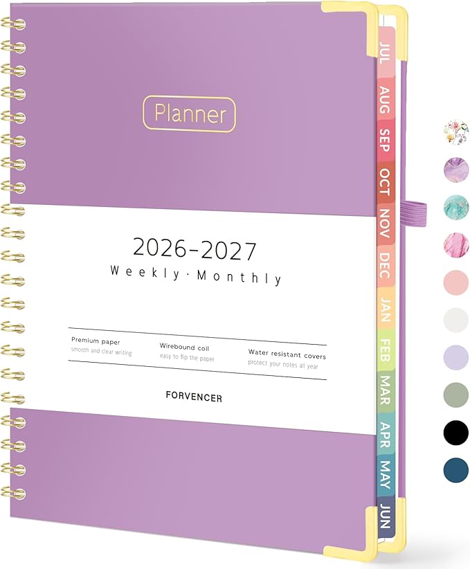 Forvencer Academic Planner 2026-2027, Hardcover Calendar Planner Weekly & Monthly, July 2026 - June 2027, 8.5" x 11", Daily Agenda with Tabs, College School Organizer for Student Teacher, Muted Purple