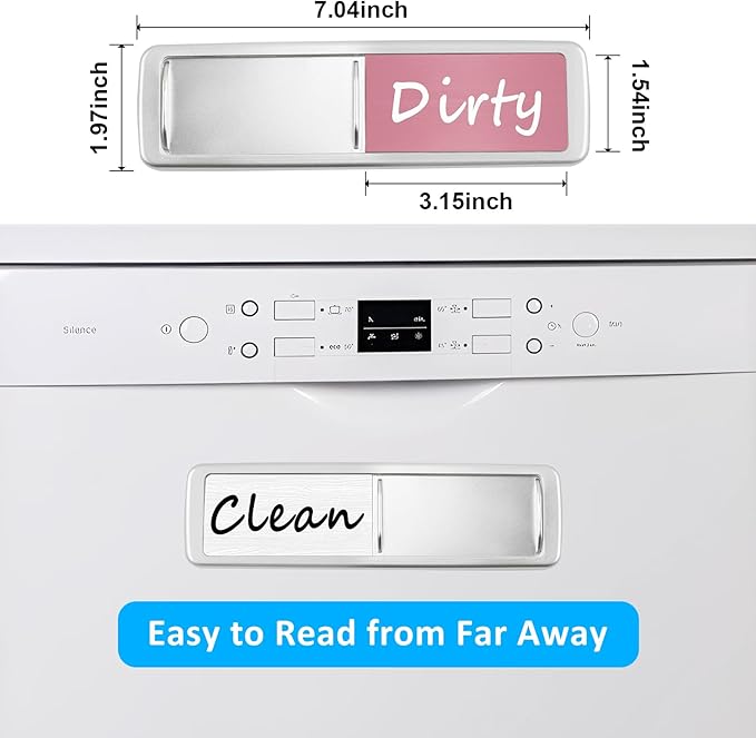 Dishwasher Magnet Clean Dirty Sign, Slide Strong Clean and Dirty Refrigerator Magnet Indicator for Dishwasher, Non-Scratch, Easy to Read, Self-Adhesive Stickers for Non-Magnetic Dishwasher（Pink White）