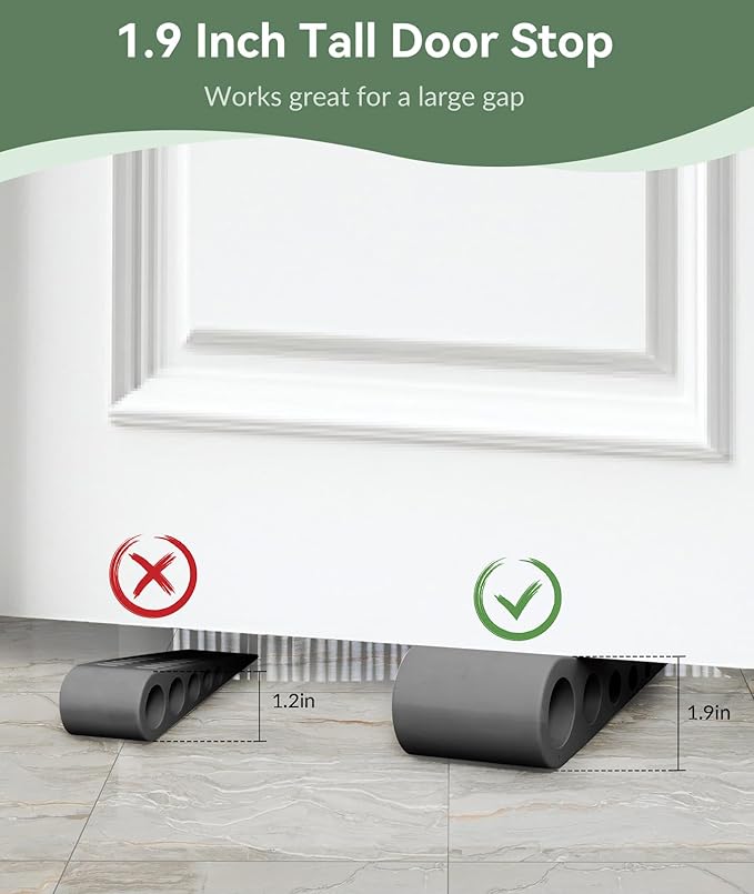 1.9 Inches Heavy Duty Door Stopper, 3 Pack Rubber Door Stop, Door Stoppers for Bottom of Door, Large Door Stopper Wedge for Home Office School (Dark Grey)