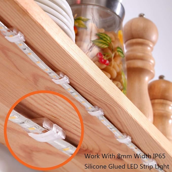 Threetwofour 100 Pack Double Installation LED Strip Light Mounting Bracket Self Adhesive LED Clips Only for Width 8-10mm/0.31-0.39in Height<2.8mm/0.11in Indoor LED Strip Light with 102PCS Screws