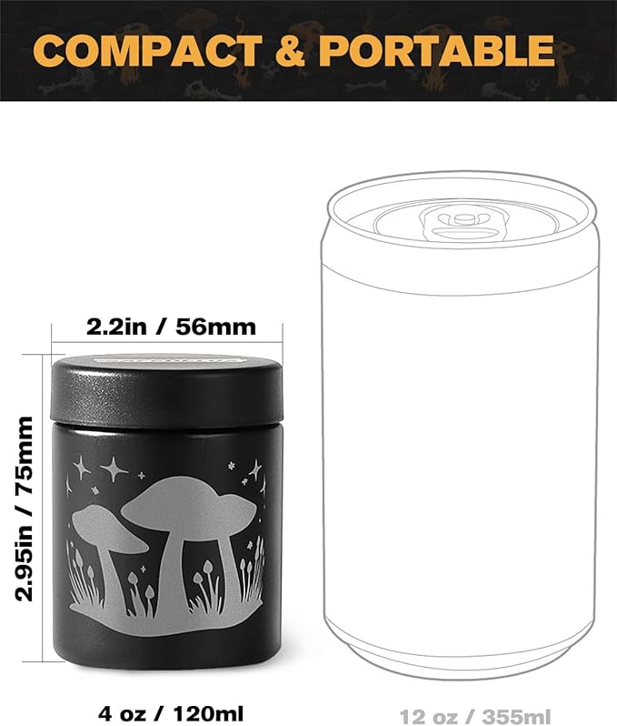 Airtight Smell Proof Jar 4oz, Viewing Window Jars Design with UV Protection Glass, Keeps Spices & Tea Fresh, Portable Travel Storage, Durable Airtight Glass Jar for Everyday Use