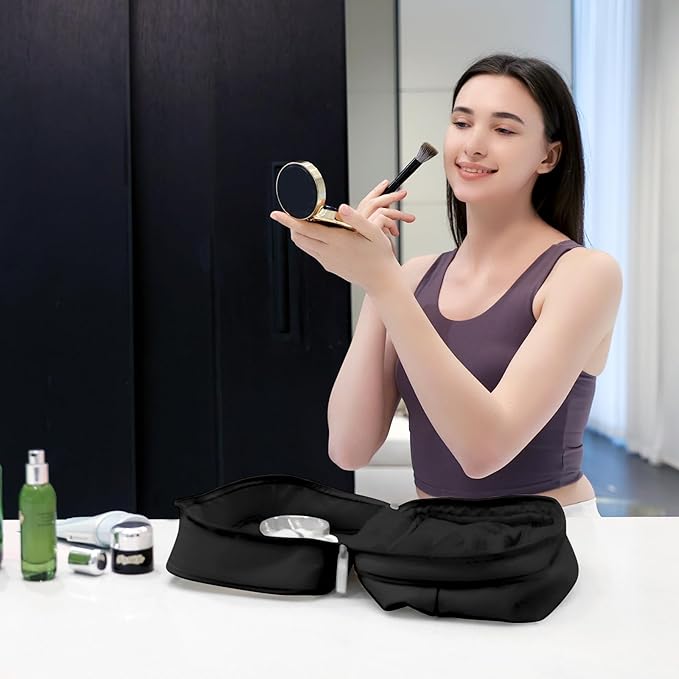 Travel Cosmetic Bag Women Portable Makeup Case Organizer Wide-open Toiletry Pouch for Cosmetics Toiletries (Black)