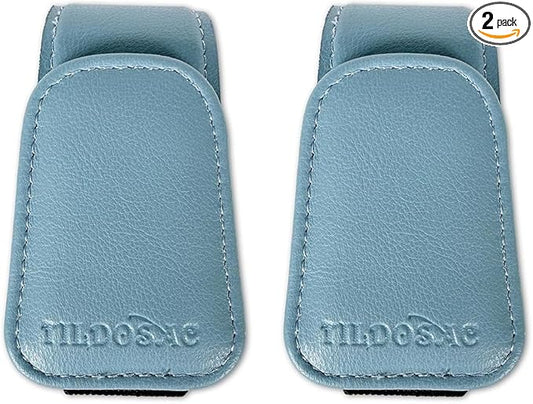 2 Pack Sunglasses Holder for Car Visor, Leather Magnetic Sunglass Holder for Car with Clip (Blue)