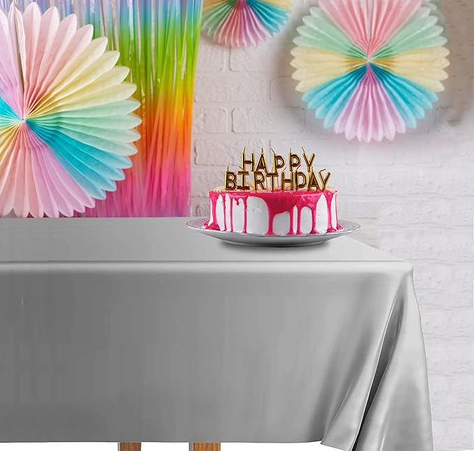 DecorRack 2 Rectangular Tablecloths BPA-Free Plastic, 54 x 108 inch, Dining Table Cloth, Rectangle Table Cover for Parties, Picnic, Camping and Outdoor, Disposable or Reusable, Silver (2 Pack)