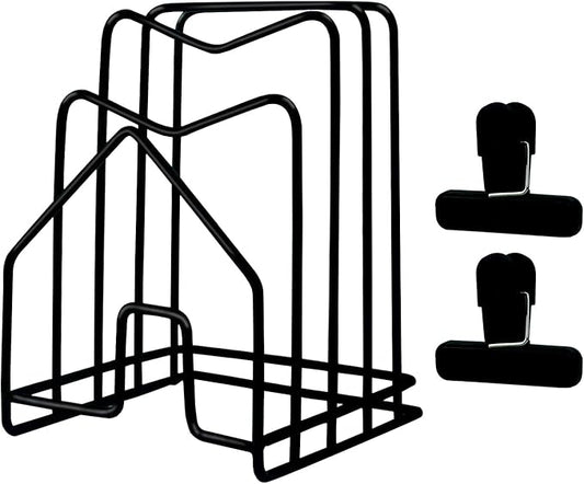 Cutting Board Holder Pot Lid Organizer W 2 Chip Bag Clips 304 Stainless Steel Pan Organizer Under Cabinet Inside Cabinet Pot Cover Cookie Sheet Bakeware Serving Tray Cooling Rack Stand Kitchen Black