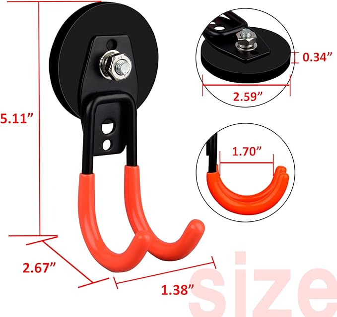 ULIBERMAGNET Garage Strong Magnetic Hooks, 2 Pack Heavy Duty Large J Hooks with Magnet, Anti-Slip Coating Magnet Hooks for Garden Tools, Ropes,Drill