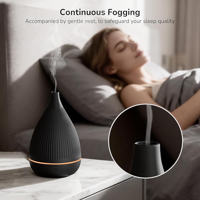 Ultrasonic Essential Oil Diffuser, Home Fragrance Aroma Diffuser with Auto Shut-Off, Color Change Night Light & Ultra-Quiet Operation, BPA-Free Portable Aromatherapy Humidifier for Home (Black)