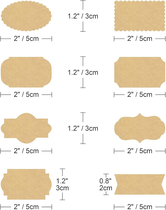 Wisdompro Assorted Shape Label Stickers, Self Adhesive Gift Tag Stickers Blank Writable Labels for Essential Oil Bottles, Jars, Food Containers (256 Pcs, Small)