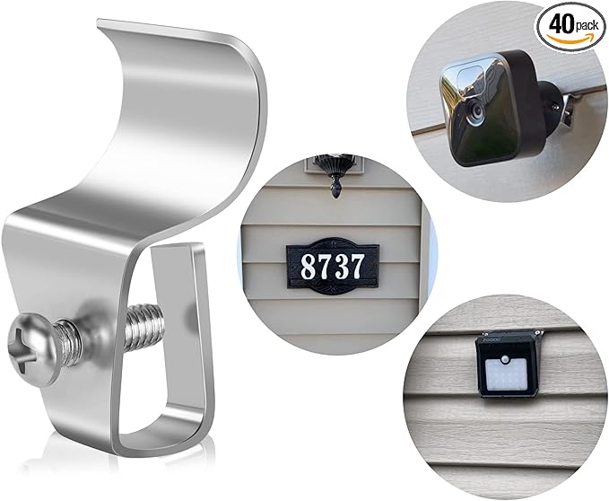 Antimbee No-Hole Outdoor Camera Mount,40-Pack Vinyl Siding Clips,Vinyl Siding Hanger for Blink, Arlo, Ring, No-Damage, No Drilling, Weatherproof-304 Stainless Steel Home Siding Hooks - New Upgrade