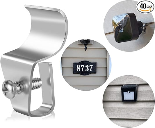 Antimbee No-Hole Outdoor Camera Mount,40-Pack Vinyl Siding Clips,Vinyl Siding Hanger for Blink, Arlo, Ring, No-Damage, No Drilling, Weatherproof-304 Stainless Steel Home Siding Hooks - New Upgrade