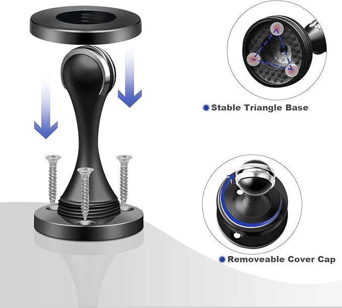 10 Pack Door Stoppers, Magnetic Door Stops Black Wall Floor Mounted Doorstop Heavy Duty Stainless Steel Door Holder Catch, Magnet Doorstops Keep Doors Open