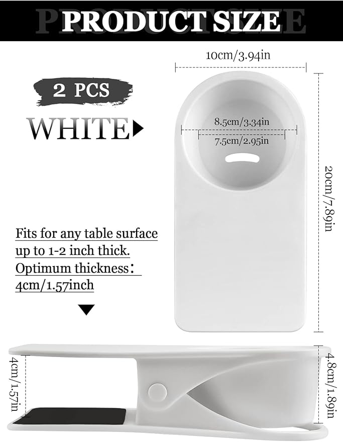 2PCS Drinking Cup Holder Clip, Kalolary Desk Bottle Cup Stand DIY Glass Clamp Storage Saucer Clip Water Coffee Mug Holder Saucer Clip Design for Home & Office, White