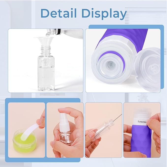 16pack Travel Bottles for Toiletries, TSA Approved Travel Size Containers Set, Leak Proof Refillable Liquid & Creams Toiletries Accessories Kit W/Toiletry Bag (Purple)
